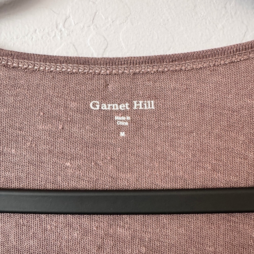 Garnet Hill Medium 100% Linen Brown Long Sleeve Lace Trim Scoop Neck Blouse - Picture 3 of 5